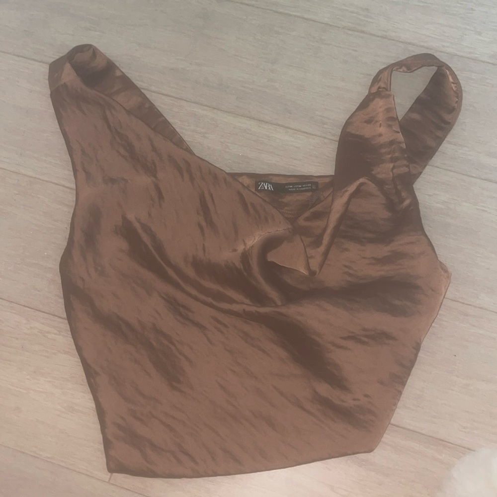 Zara silk cowl neck crop top